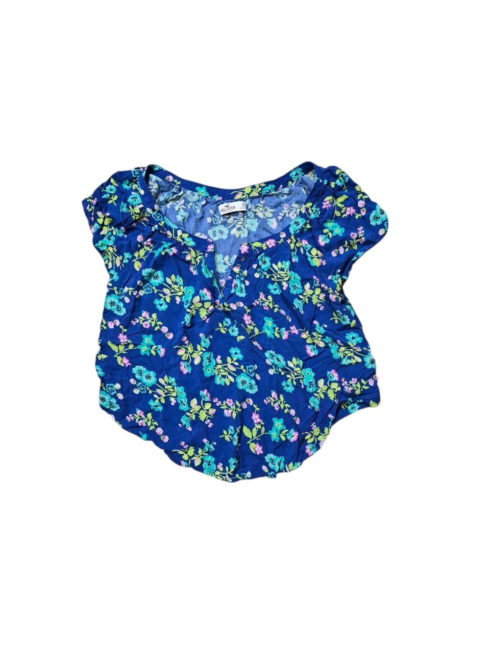 Hollister blue floral short sleeve crop top